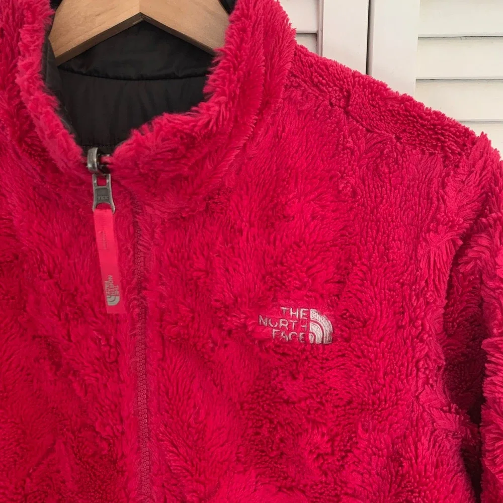 The North Face Girl‎ Youth XL 18 Reversible Mossbud Jacket Coat Grey Pink Fleece